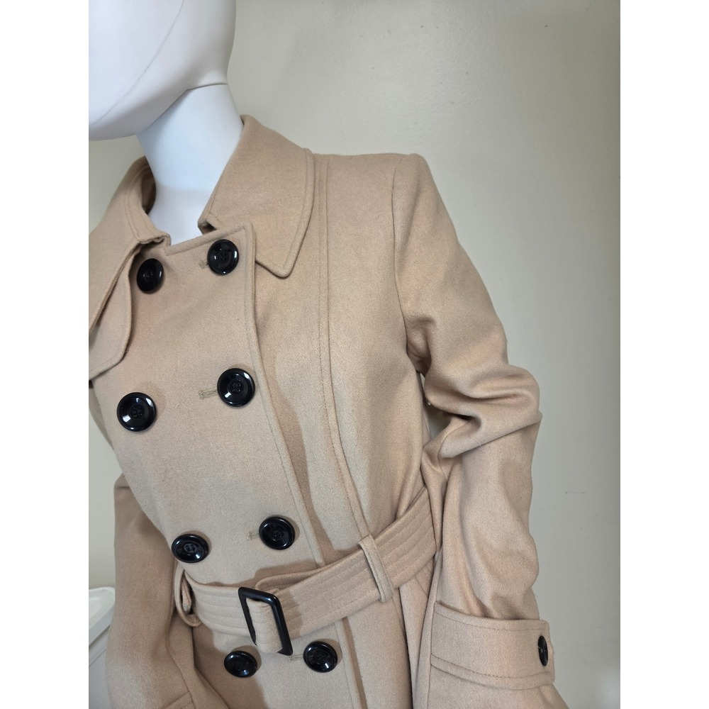 y2k Victorias Secret Wool Trench Coat Honey Beige Belted Double Breasted 12 - Picture 9 of 16